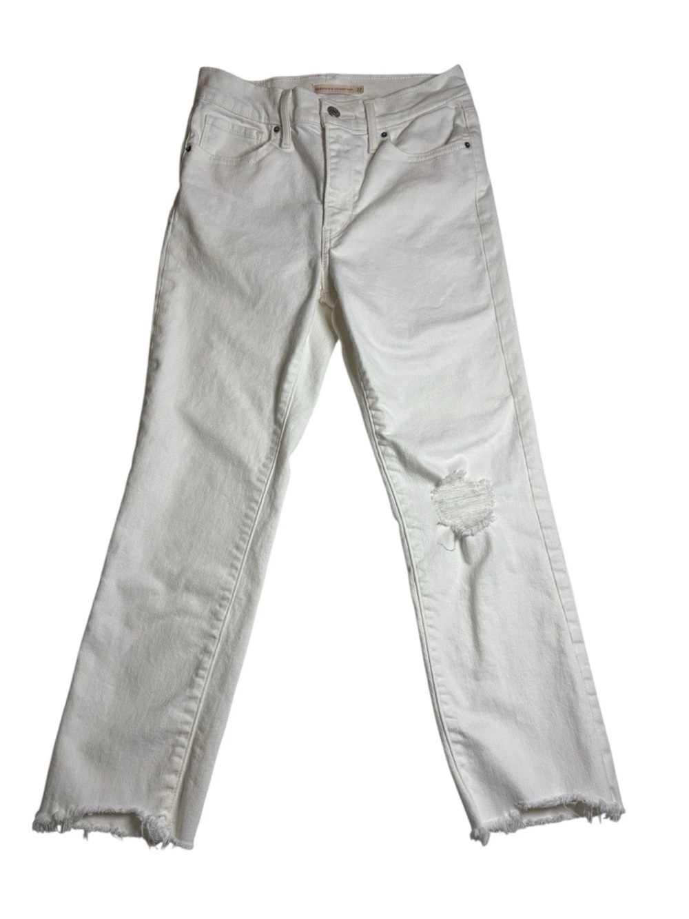 Levi's Premium 724 High Rise Straight Crop Distressed Jeans Size 27 in White